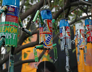 hAND in hAND we go!! Displayed in the Global Quarter market was an amazing collection of toys made from used tin cans.