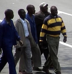 ellington Chibebe (Sec General, ZCTU), Raymond Majongwe (Progressive Teachers' Union) and colleagues set out to join ZCTU protests in Harare
