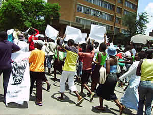 WOZA members marching in the streets of Bulawayo